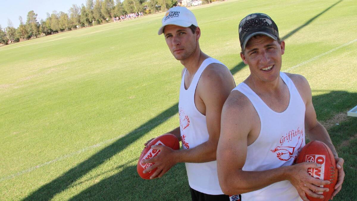 New Griffith recruits James Kennedy and Richard Malone impressed for the Swans in last week’s trial win over Coleambally. Picture: The Area News