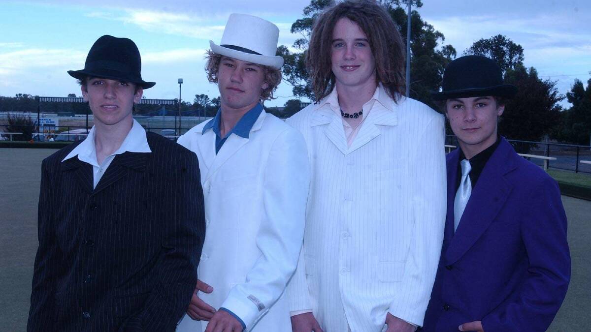 Zac McCausland, Brenton Crawford, Bryan Mundy and Steven Douglas at the Kooringal High School formal in 2004. Picture: Keith Wheeler