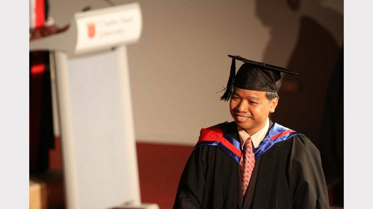 Graduating from Charles Sturt University with a Master of Business is Nguon Wattanak. Picture: Daisy Huntly