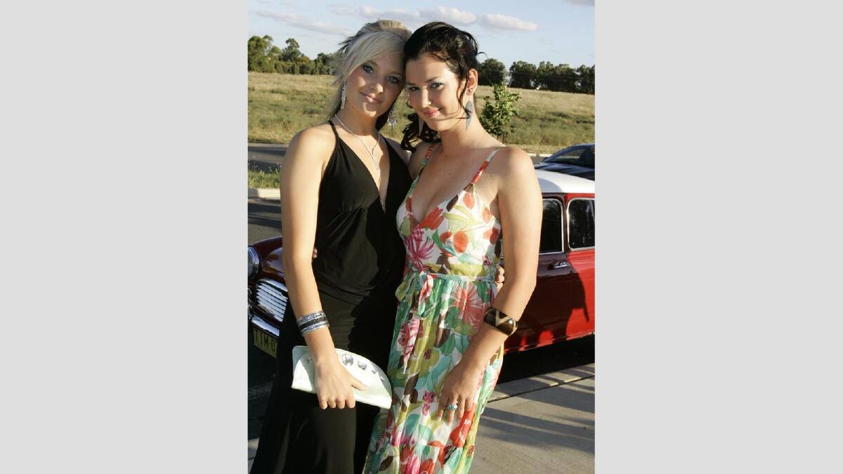 Sonya Kendall and Hannah Adams at the Mater Dei Year 10 formal in 2005. Picture: Les Smith