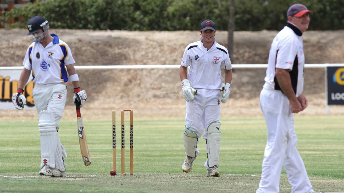 Wagga Cricket at McPherson Oval (Kooringal versus St Michaels: Ben Tett walks after being stumped by Jared Koetz off the bowling of Anthony Baker. Picture: Les Smith