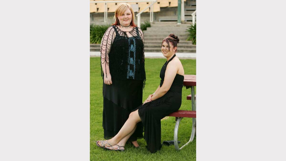 Amanda Walsh and Kylie Stead at the Coolamon Central School formal in 2005. Picture: Brett Koschel