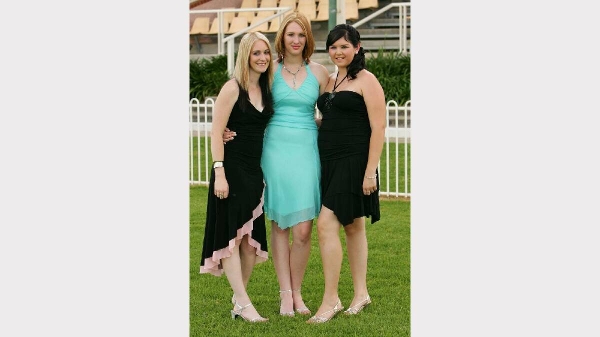 Shantelle Carey, Kareena Koholhagen and Jessica Simpson at the Coolamon Central School formal in 2005. Picture: Brett Koschel