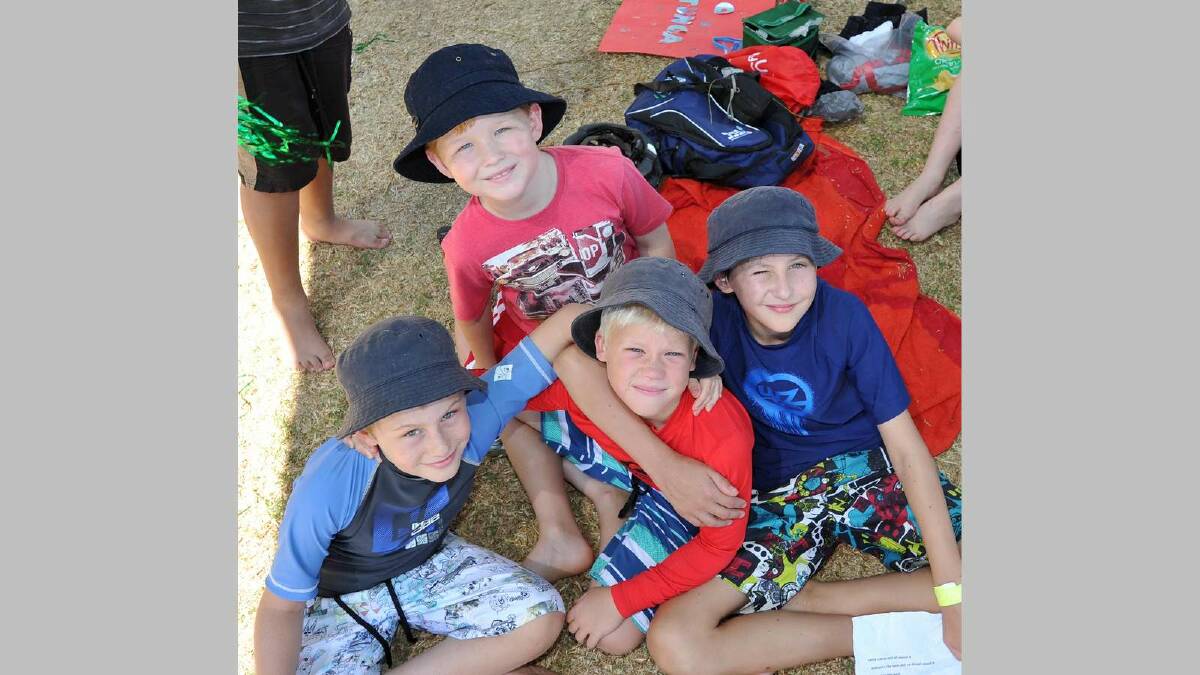 Wagga Public School swimming carnival ... Kodi Anderson (9), Lachlan Kotzer (9), Ellis Tidd (10) (Back) Billy Maver (10). Picture: Micheal Frogley