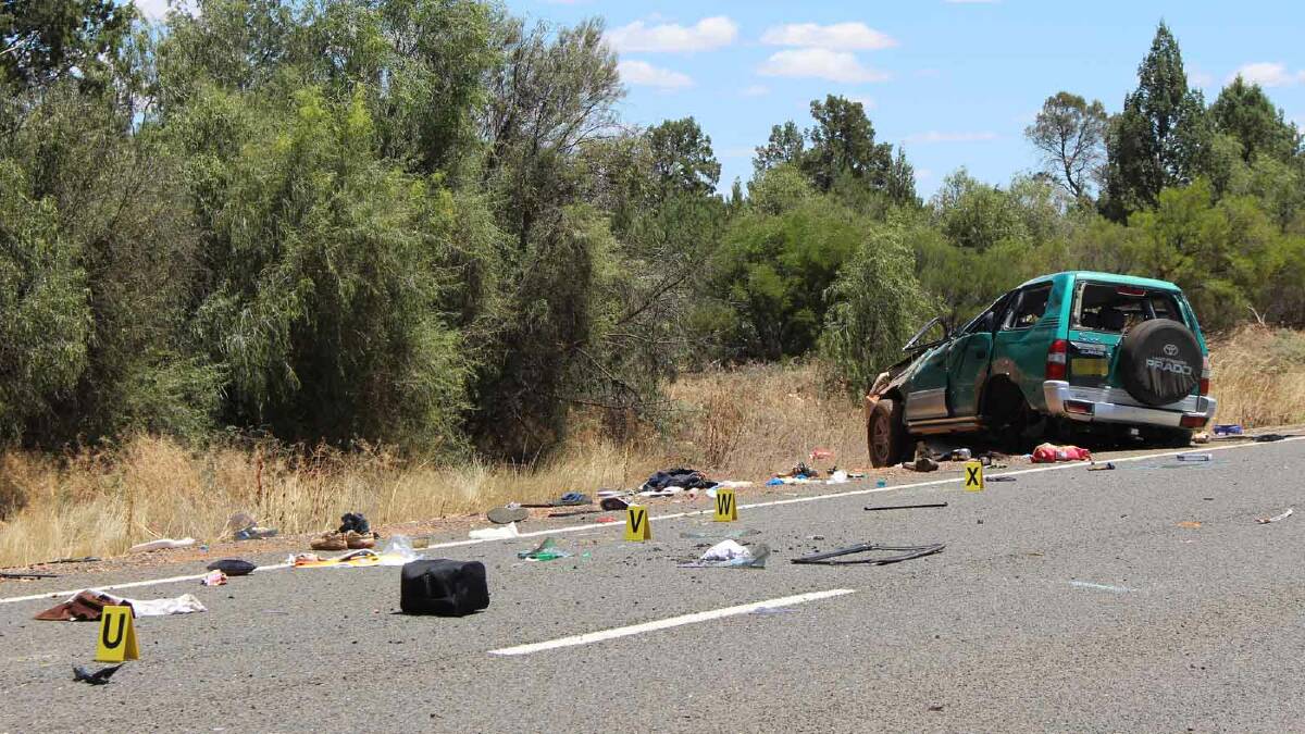 Two people died after the Toyota Prado they were travelling in rolled between Merriwagga and Goolgowi on Friday morning. Picture: Bryant Hevesi