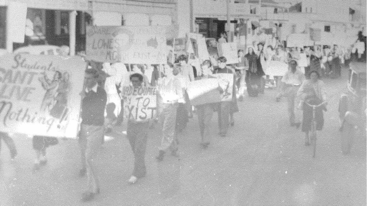 A student demonstration regarding a higher allowance in 1950. Picture: Regional Archives