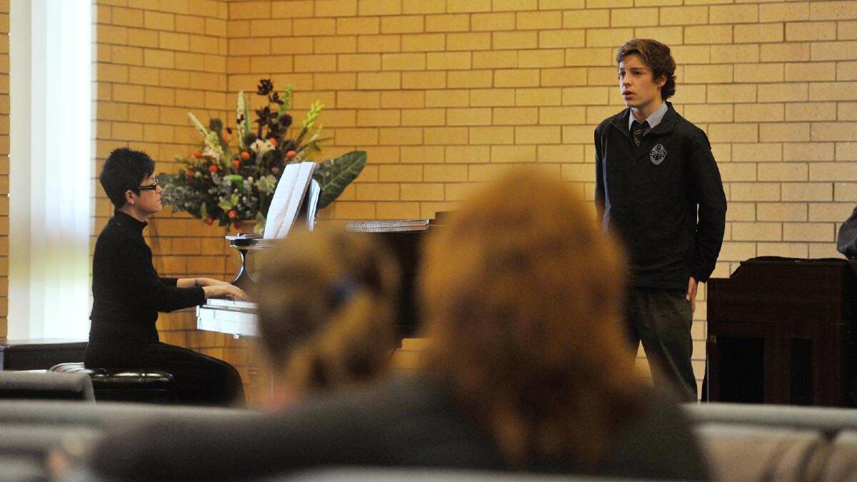 Yr8 Mater Dei student and eisteddfod performer Tom Butt (14) performing with piano by Marie-Cecile Henderson. Picture: Alastair Brook