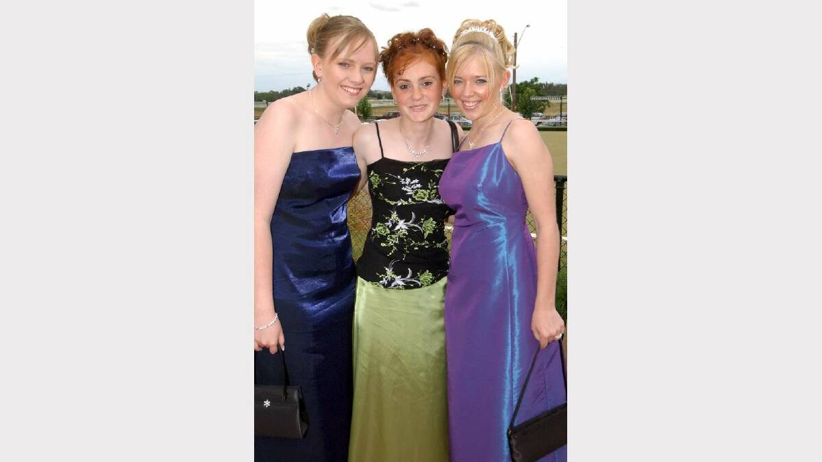 Alicia Willis, Ebony Diessel and Rebecca Hardwick at the Wagga High School Year 10 formal in 2004. Picture: Les Smith