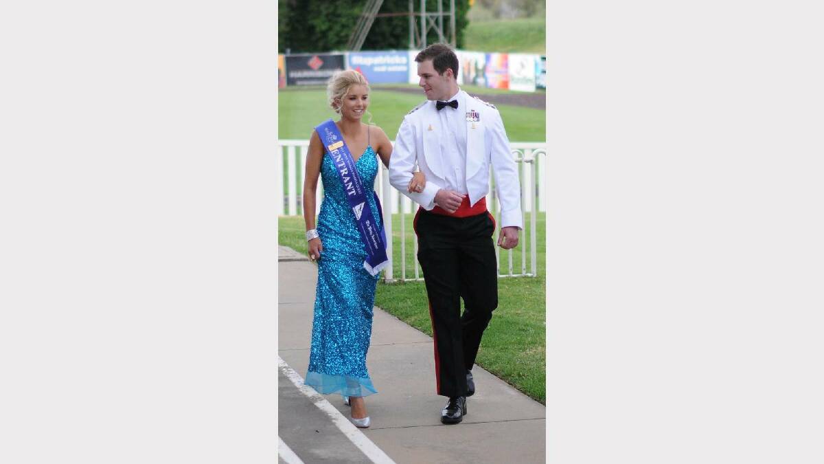 Miss Wagga 2014 crowning ceremony. Cayde Cheney is escorted by Lt Brodie Middleton. Picture: Jacinta Coyne