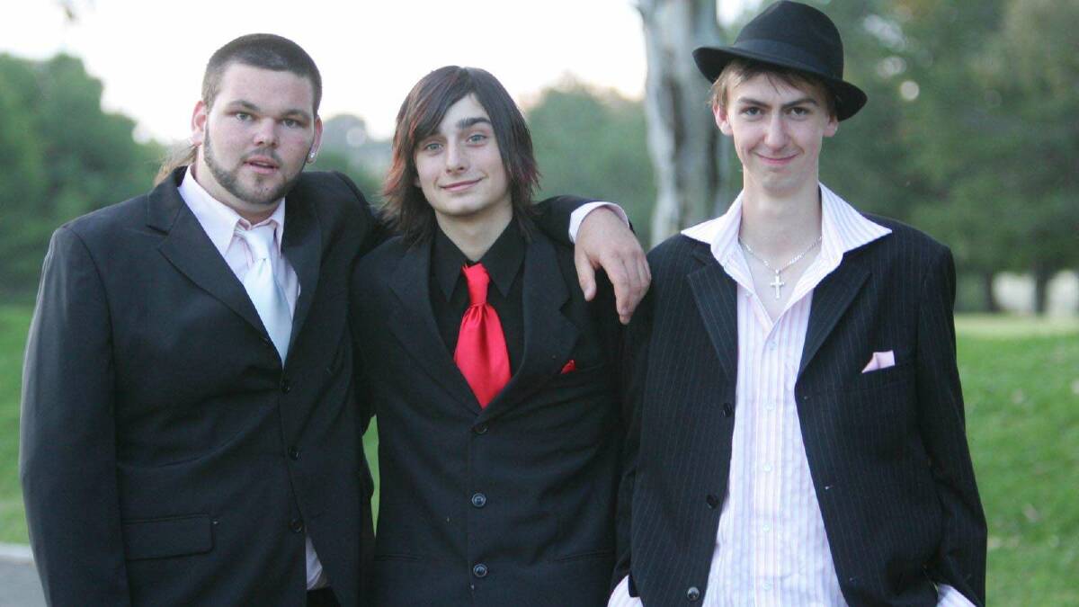 Rhys Clark, Ryan Brightman and Stuart Cheverton at the Mount Austin High School formal. Picture: Les Smith
