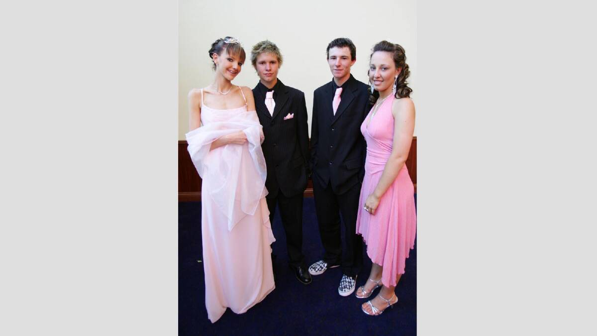 Taya Belling, Clinton Davis, Adam Richardson and Sam Vidler at the Wagga High School formal in 2005. Picture: Les Smith
