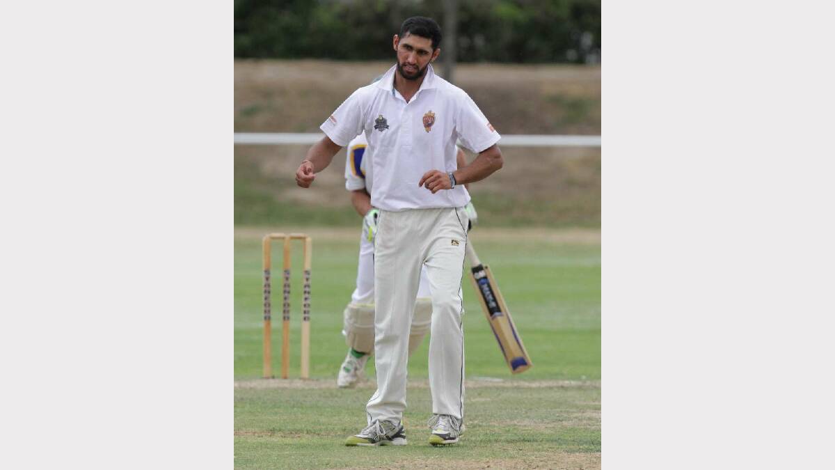 CRICKET: Kooringal Colts v Lake Albert at McPherson Oval. Lake Albert's Amir Nazir recovers after a bowl. Picture: Les Smith