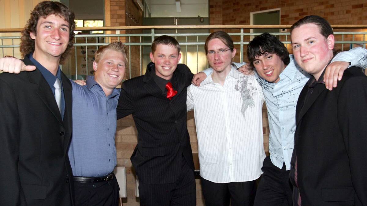 Tim Baron, Kyle Ellison, Tom Conyers, Scott Campbell, Alex Henry and Lawrence Stormonth at the TRAC Year 12 formal. Picture: Les Smith