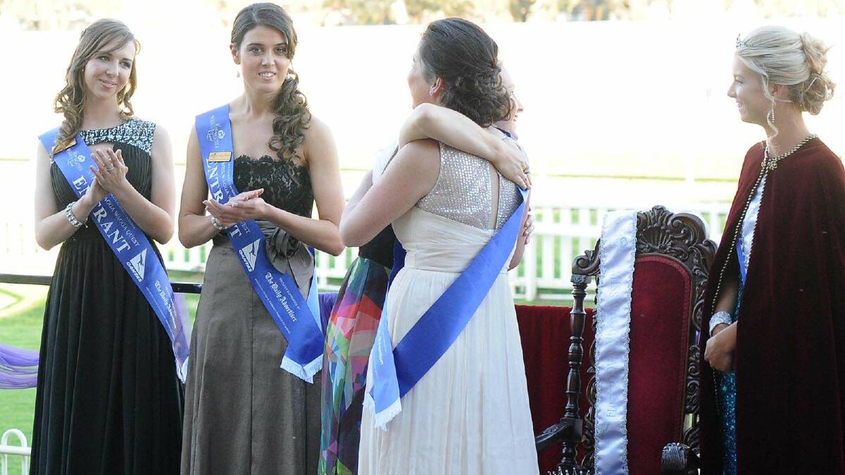 Miss Wagga 2014 crowning ceremony. Miss Wagga 2013 Tracy Coleman congratulates Jane Morton on becoming Miss Wagga 2014. Picture: Jacinta Coyne