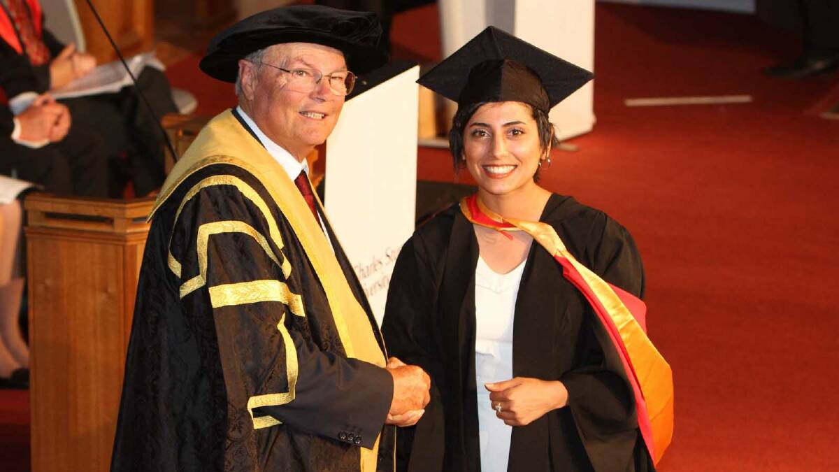 Graduating from Charles Sturt University with a Bachelor of Pharmacy is Moona Tajadinesarvestani. Picture: Daisy Huntly