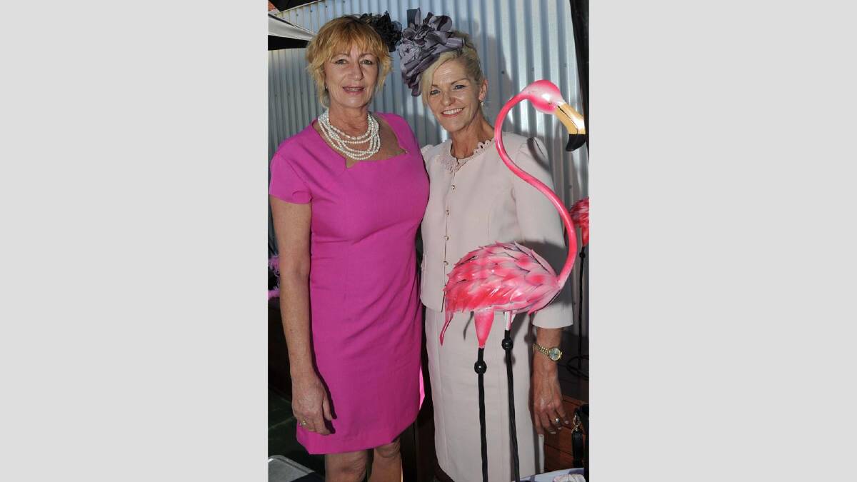 Fiona Flynn and June Bolan from Junee at the Mad Hatters' Melbourne Cup party at Birdhouse. Picture: Michael Frogley