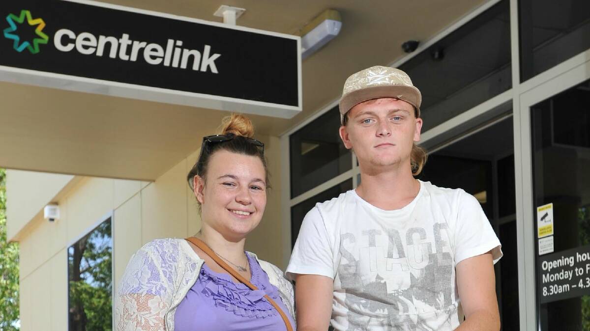 WRONG APPROACH: Travis Walsh (right), 20, is concerned the federal government's proposal to see welfare recipents work for the dole may create a cheap labour force instead of pushing people to maintain focus on gaining paid full-time employment. He is pictured with partner Lisa Rudd, 18. Picture: Michael Frogley