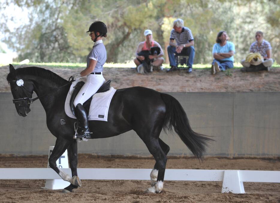 Sharon Potter of Wagga on Bradgate Park Delila in the prep B dressage test at CSU equestrian centre. Picture: Les Smith
