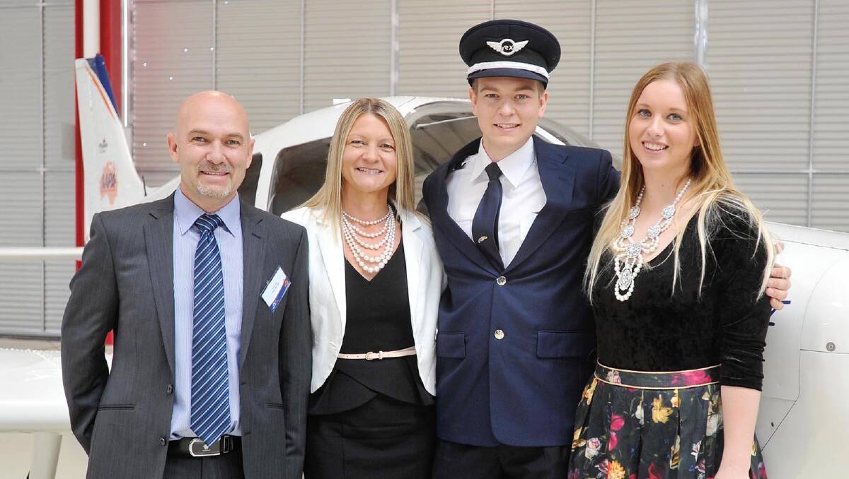 Scot, Gordana and Ben Star with Megan Gormly at the REX pilot graduation ceremony. Picture: Alastair Brook