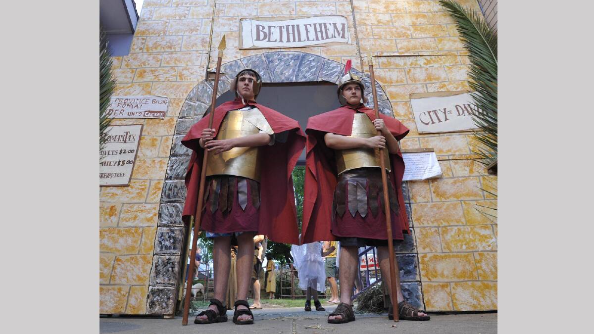Tim Thorpe, 17, and Daniel Harris, 15, guard the gates of Bethlehem. Picture: Les Smith