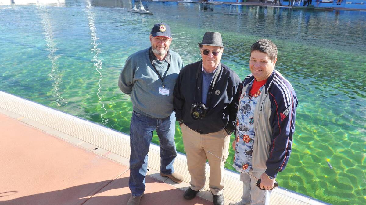 Bob Murdoch, Karl Maurer, Craig Taylor at the task force 72 scale model ship association at Oasis Swimming Centre. Picture: Alastair Brook