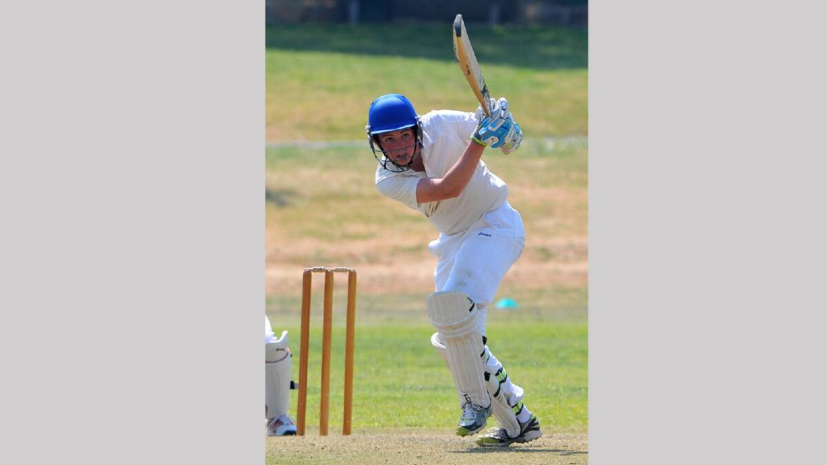 South Wagga's Jarrod Byrnes plays a stroke against St Michaels in junior cricket. Picture: Michael Frogley