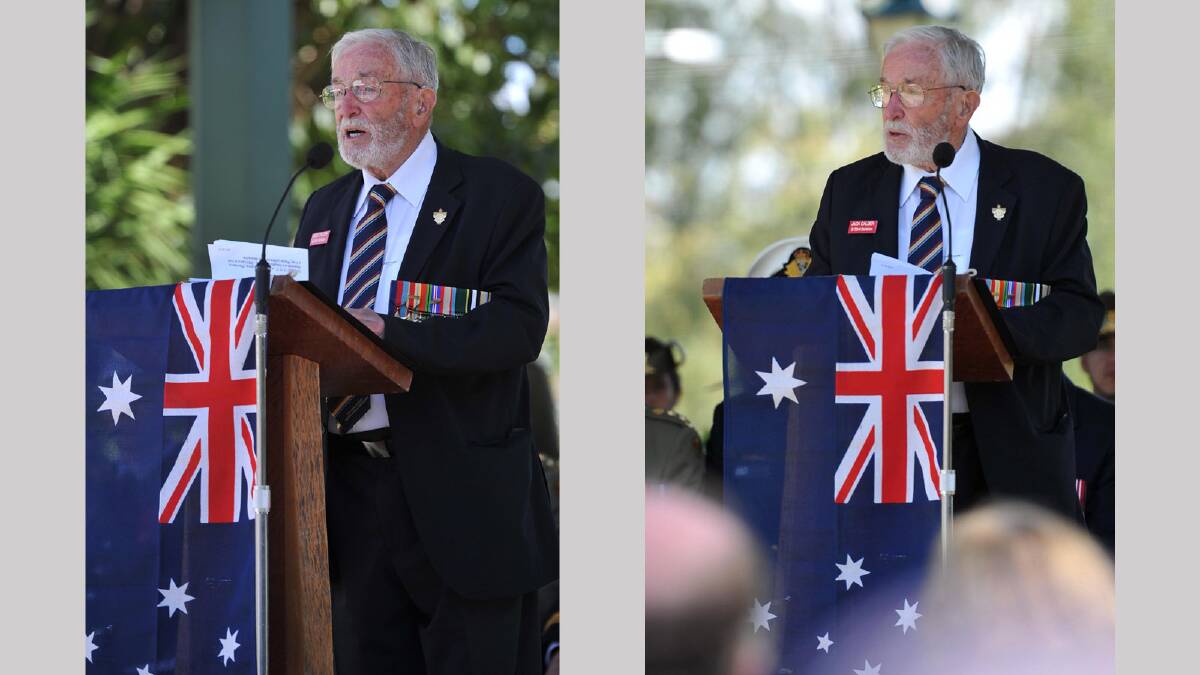 World War II veteran and prisoner of war Jack Calder giving the Wagga Wagga Keynote Address during the Anzac Day Commemoration Ceremony. Picture: Michael Frogley