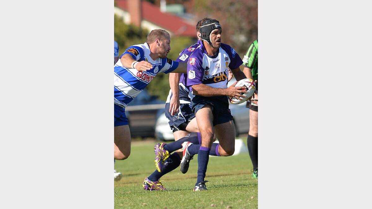 Cootamundra's Nathan Corby closes in on Glendon Morris. PIcture: Michael Frogley
