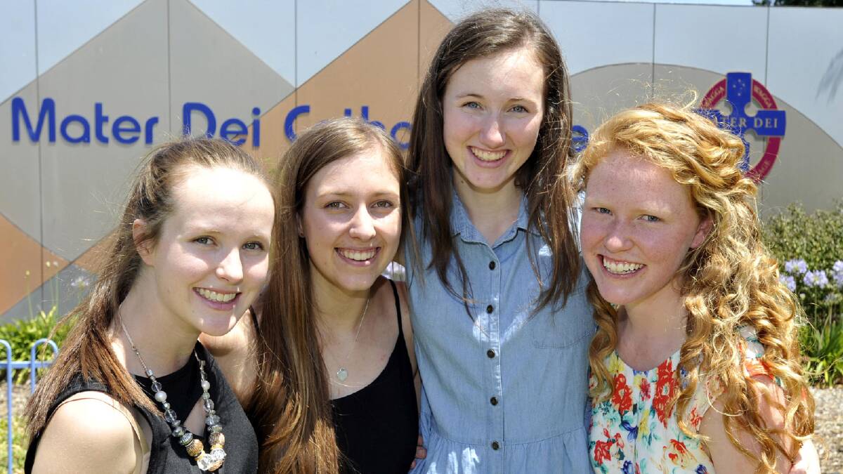 Mater Dei HSC high achievers Madeleine Harmer, Renee Salmon, Rebecca Miller and Anastasia Geale. Picture: Les Smith