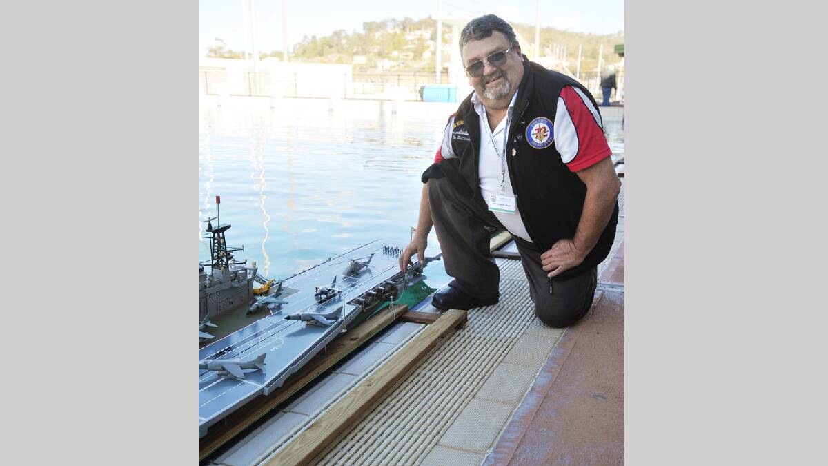Chris Thorn with his HMS Hermes at the Task Force 72 scale model ship association at Oasis Swimming Centre. Picture: Alastair Brook 