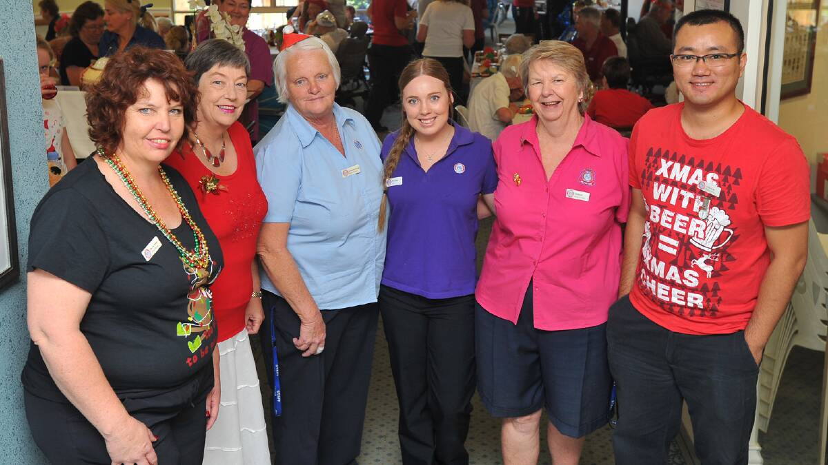 Therese White, Elizabeth Jenkins, Sharon Townsend, Brooke Snowden, Elizabeth Blucher and Rocky Cao at the RSL Remembrance Village christmas party. Picture: Addison Hamilton