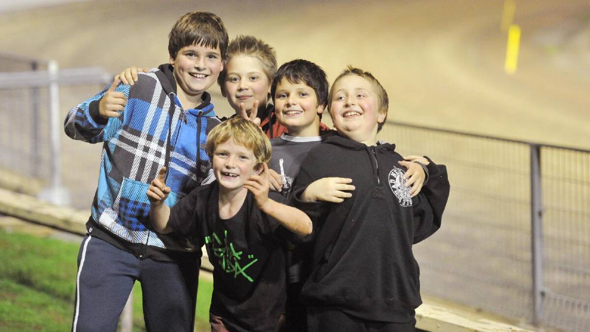 Fletcher Donovan, 10, Alex Stevenson, 11, Fraser Ingram, 10, Luke Stevenson, 9, and Hamish Ingram, 7, at the Wagga Cup. Picture: Alastair Brook