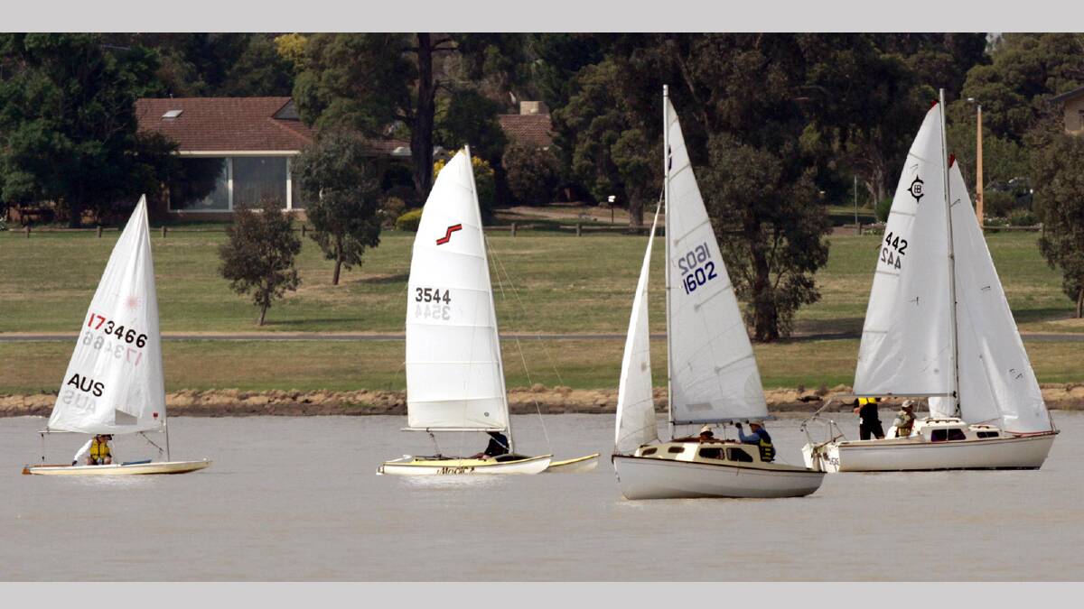Boats maneuver into starting position on Lake Albert. Picture: Les Smith
