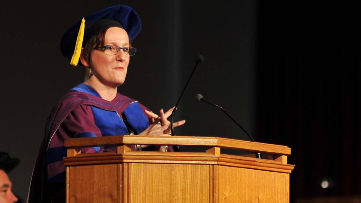 Professor Lisa Given (CSU Professor of Information Studies) gives her occasional address. Picture: Michael Frogley