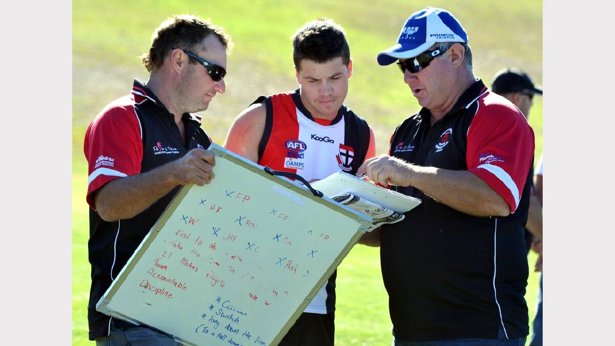 North Wagga talking tactics during a break against CSU. Picture: Les Smith