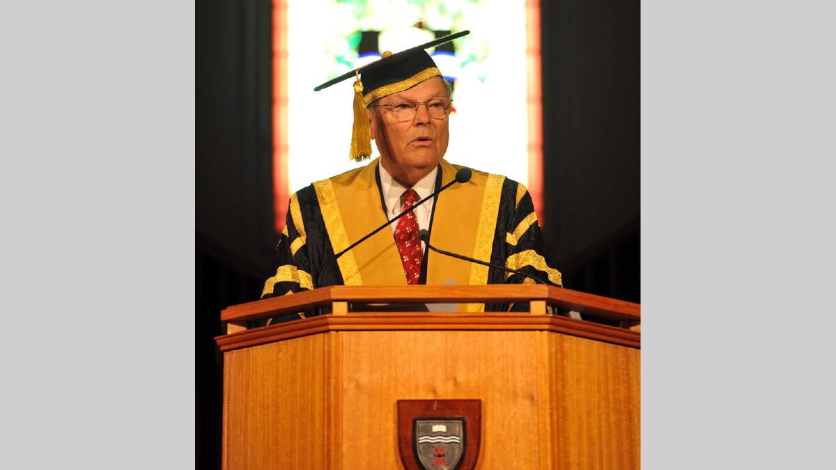 Chancellor Lawrence Willett gives a speech at a CSU graduation ceremony. Picture: Michael Frogley