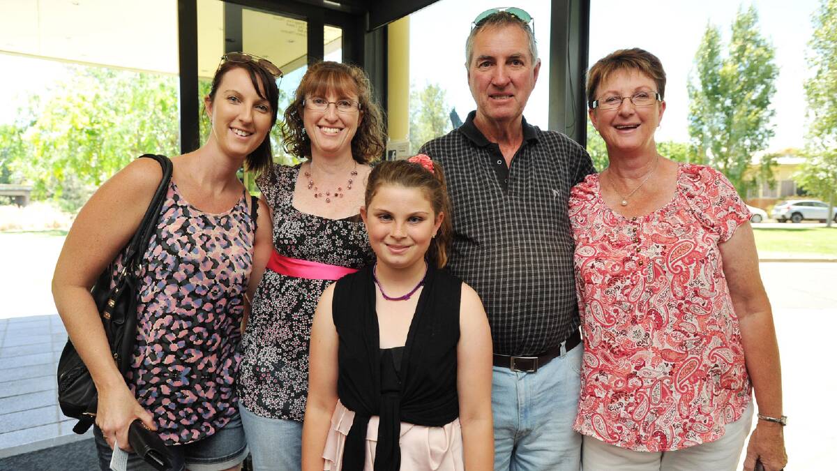 Tanya Sargeant, Kirsty Haddon, Breanna Haddon, 10, Ted Hardy, Lyn Hardy ready to go watch the Yvonne O'Connor School of Dance 46th annual concert at the Civic Theatre. Picture: Alastair Brook