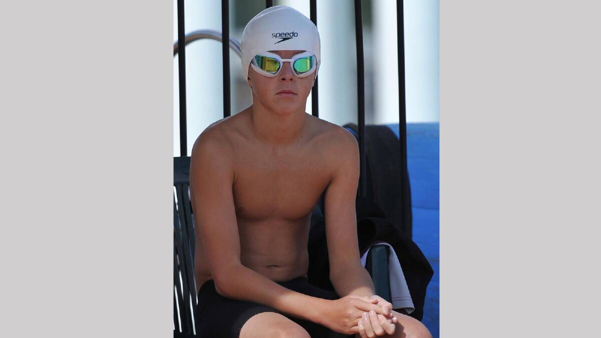  Brandon Murray, 13, from Dubbo Christian School before his backstroke race. Picture: Michael Frogley
