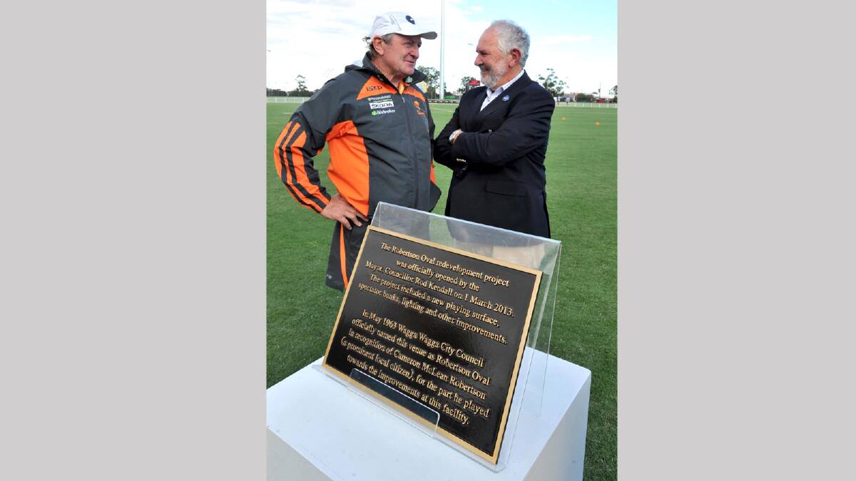 Kevin Sheedy and Rod Kendall at the reopening of Robertson Oval. Picture: Les Smith