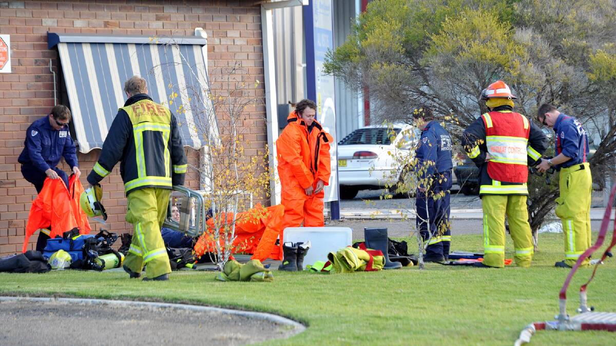 Emergency services at the chemical spill on Schiller Street. Picture: Les Smith