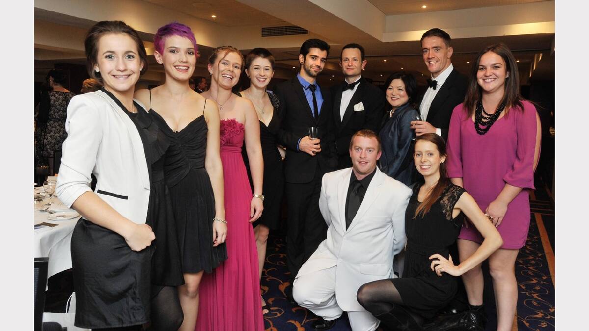 (from left)Tempe Oke, Caitlin Bush, Leah Adams, Bianca Hyde, Sergio Gironda, Glenn Smith, Teruko Smith, Jess Creasy, Brittany Wales, (front) Alex Patterson and Hannah Plummer at the Crow Awards. Picture: Alastair Brook