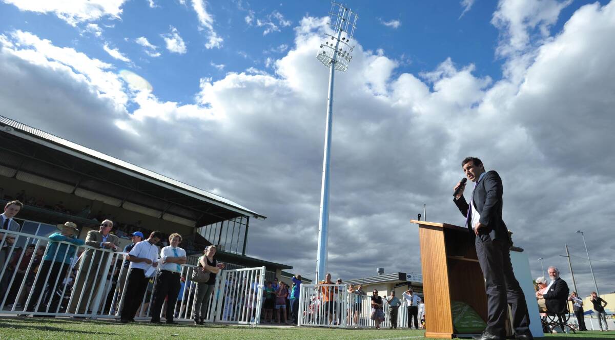 AFL NSW/ACT operations manager Joseph La Posta speaking at the Robertson Oval opening ceremony. Picture: Les Smith