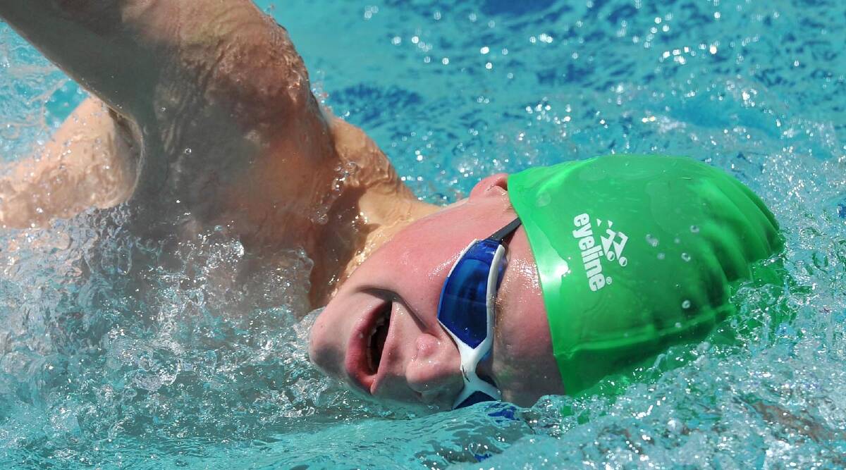 Rhyce Waters, 14, at the Kildare Catholic College swimming carnival. Picture: Michael Frogley 