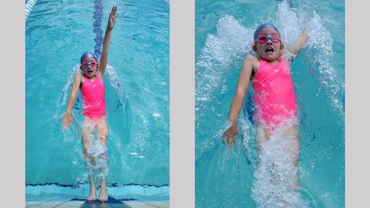 Lara Knox, 7, just after the start of her backstroke race. Picture: Michael Frogley