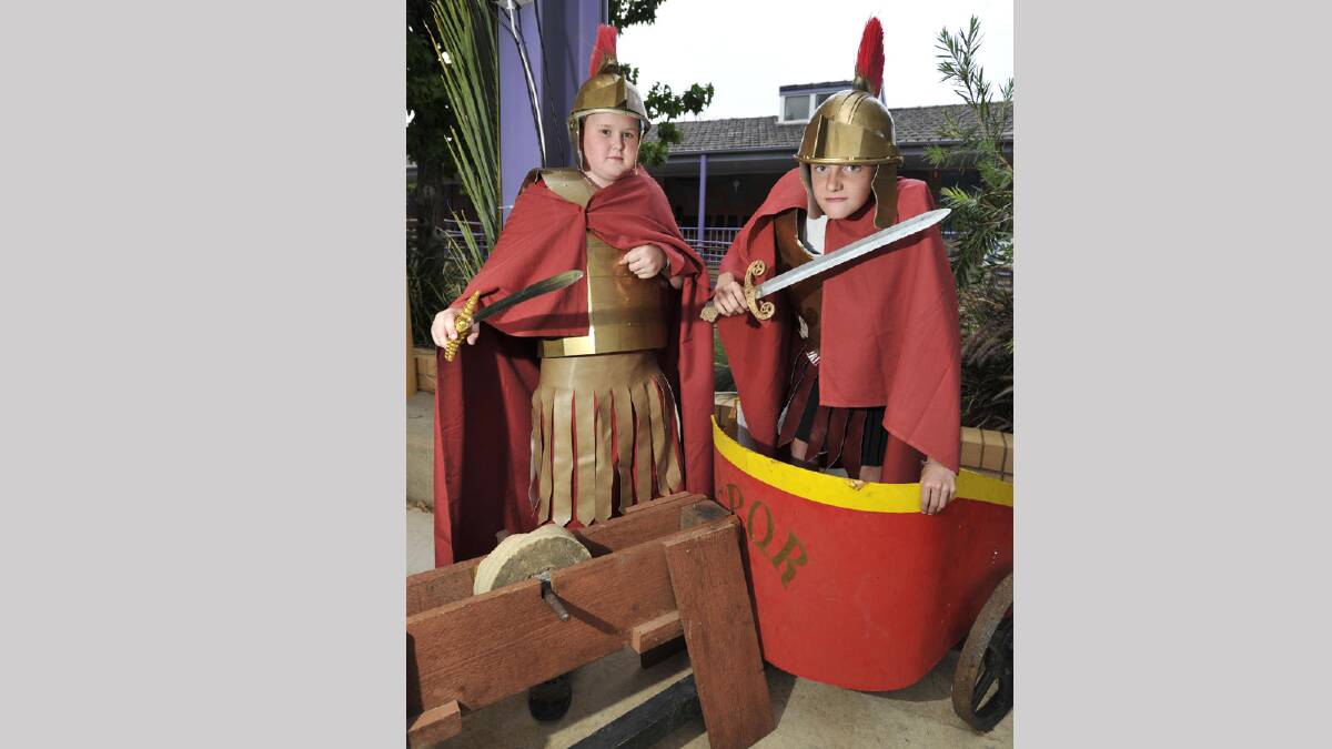Roman guards Bede Funnell, 13, and Matthew Armstrong, 11, protect Bethlehem. Picture: Les Smith