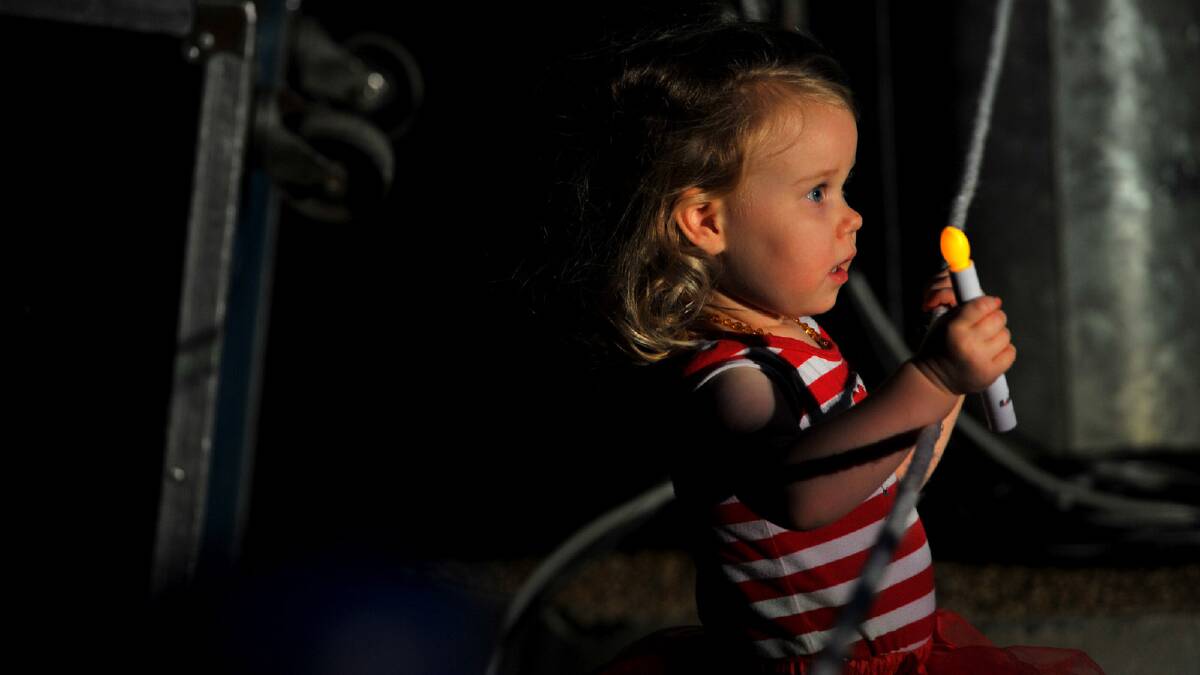 Evangeline Burns, 2, gets into the Christmas spirit at the Wagga Christmas Spectacular. Picture: Addison Hamilton