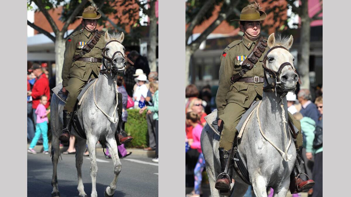 Connor McComas of the Light Horse in the Anzac Day march in Wagga. Picture: Michael Frogley