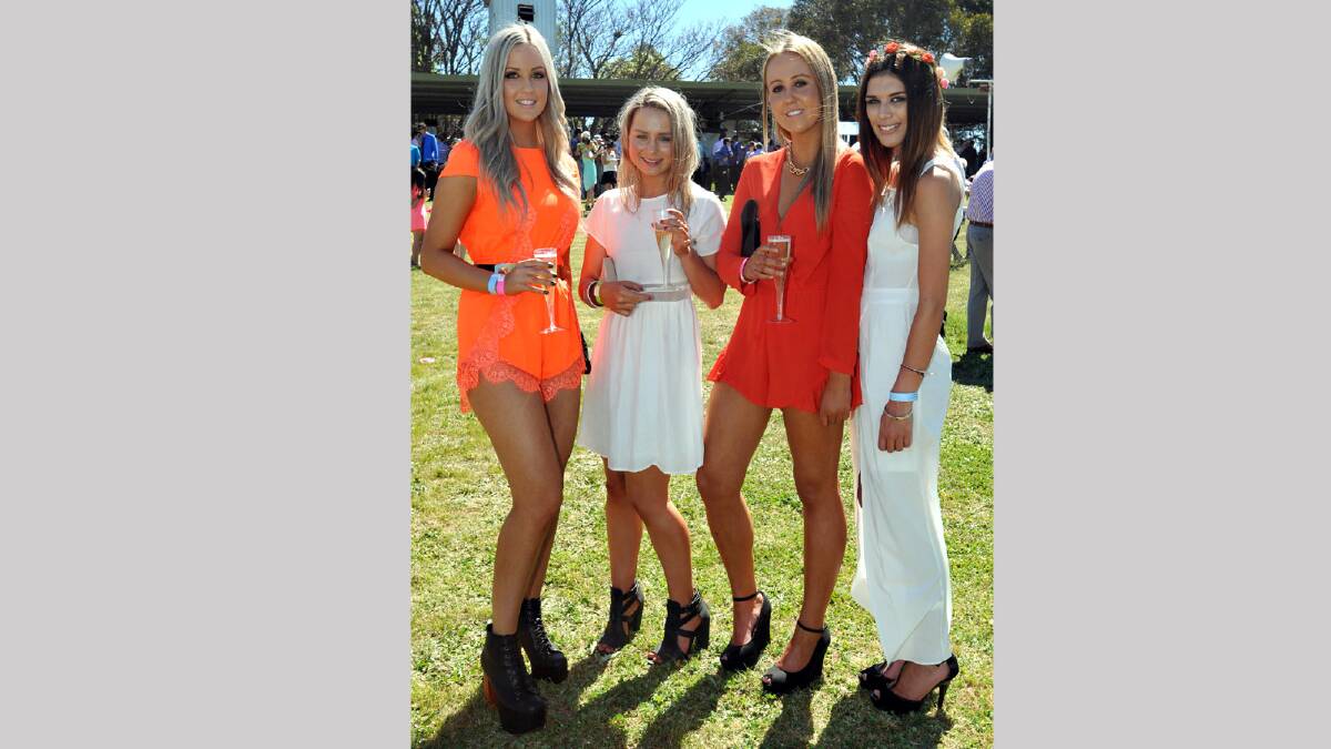 Annie Smith, Sally Hunter, Georgia Curry and Elle Turner enjoying a day out at the races. Picture: Les Smith