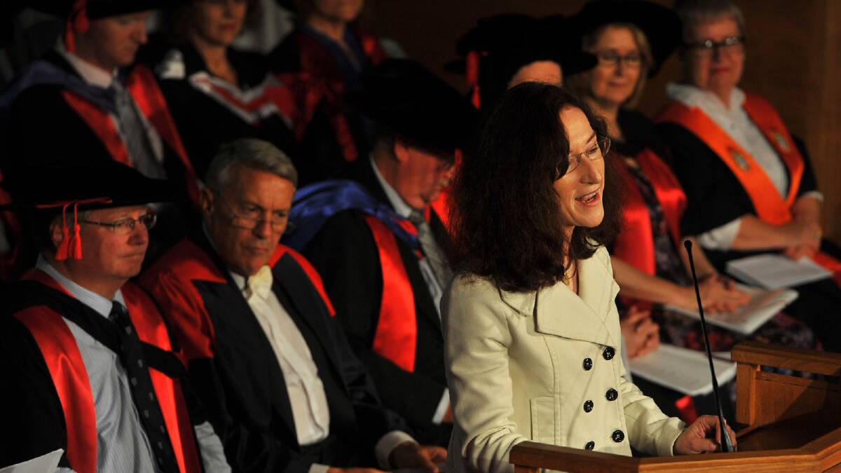 Key note speaker Dr Elizabeth Coombs the NSW Privacy Commissioner at the CSU graduation. Picture: Addison Hamilton