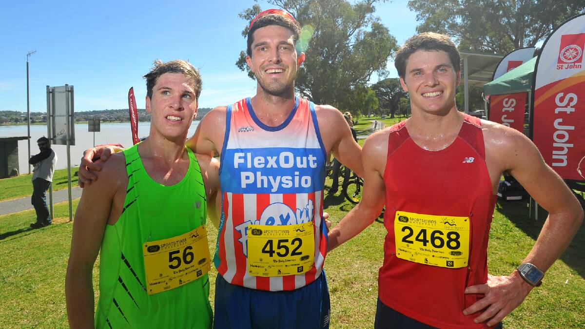 Lake to Lagoon 2013 - placegetters (from left) Caleb Noble (2nd), Lachlan Chisholm (1st) and James Davy (3rd). Picture: Addison Hamilton
